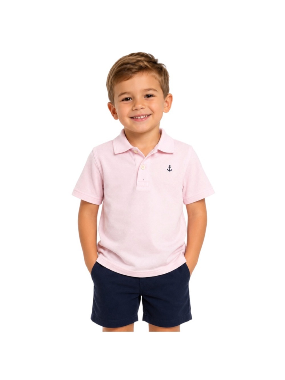 Janie and Jack Boys Pink Polo Shirt Size 4 Anchor Embroidered Short Sleeve Prepp